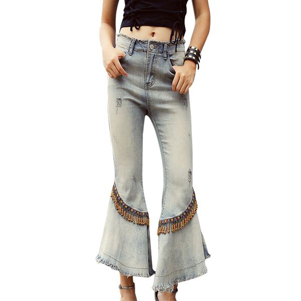 european women jeans summer 2019 ankle-length denim pants beaded worn old elastic heavy work tassel slim hips flared pants ty261, Black;white
european women jeans summer 2019 ankle-length denim pants beaded worn old elastic heavy work tassel slim hips flared pants ty261, Black;white