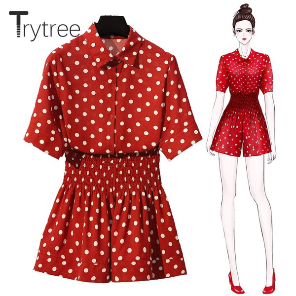 trytree summer women two piece set polka dot casual turn-down collar single breasted + shorts elastic waist suit 2 piece set, White
trytree summer women two piece set polka dot casual turn-down collar single breasted + shorts elastic waist suit 2 piece set, White