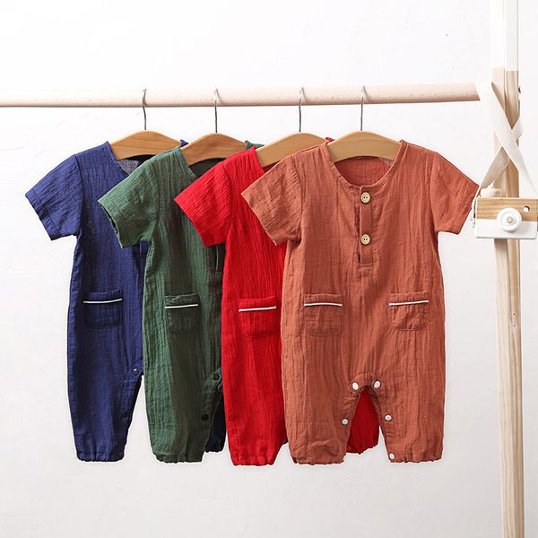 new baby jumpsuit summer cotton and linen series simple short-sleeved pullover romper home comfortable pajamas, Blue;red
new baby jumpsuit summer cotton and linen series simple short-sleeved pullover romper home comfortable pajamas, Blue;red