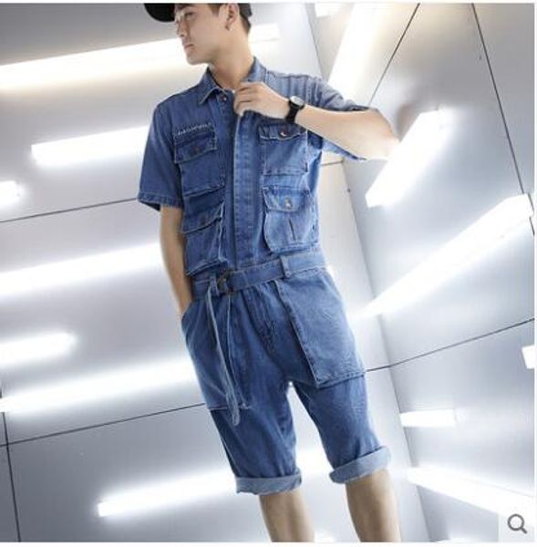 summer fashion short-sleeved tooling jumpsuit men's personality denim shorts men's loose casual jumpsuit, Blue
summer fashion short-sleeved tooling jumpsuit men's personality denim shorts men's loose casual jumpsuit, Blue