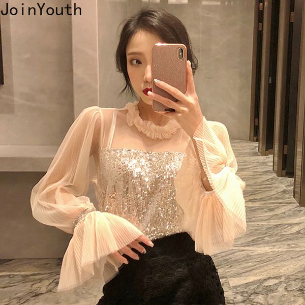 women's blouses & shirts joinyouth solid korean elegant fashion women and flare sleeve vintage 2021 spring sweet sequined blusas j442, White
women's blouses & shirts joinyouth solid korean elegant fashion women and flare sleeve vintage 2021 spring sweet sequined blusas j442, White