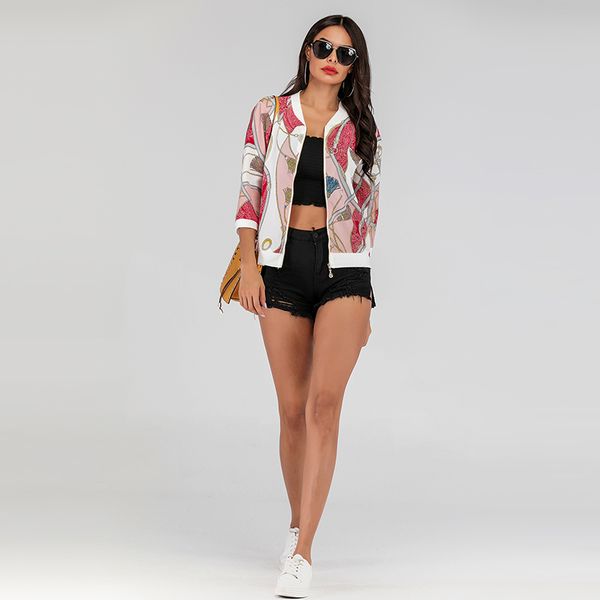 women short jacket retro floral printed long sleeve zipper bomber jackets autumn coat female biker outwear yy6061, Black;brown
women short jacket retro floral printed long sleeve zipper bomber jackets autumn coat female biker outwear yy6061, Black;brown