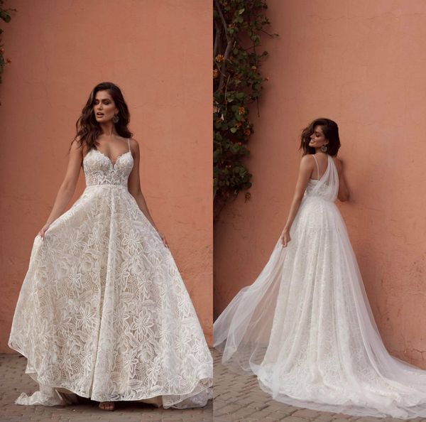2020 bohemian wedding dresses spaghetti straps lace appliques bridal gowns custom made backless sweep train plus size a-line wedding dress, White
2020 bohemian wedding dresses spaghetti straps lace appliques bridal gowns custom made backless sweep train plus size a-line wedding dress, White