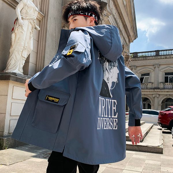 2019 autumn new men's jacket korean version casual clothes students long hooded streetwear windbreaker black blue, Black;brown
2019 autumn new men's jacket korean version casual clothes students long hooded streetwear windbreaker black blue, Black;brown