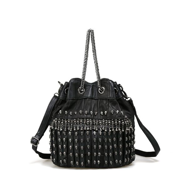fashion skull rivets tassel sequined sheepskin patchwork bucket female backpack stylish design
fashion skull rivets tassel sequined sheepskin patchwork bucket female backpack stylish design