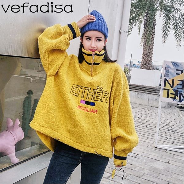 vefadisa winter pullover thick sweatshirt woman yellow lamb velvet sweatshirt letter embroidery irregular loose coat zld250, Black
vefadisa winter pullover thick sweatshirt woman yellow lamb velvet sweatshirt letter embroidery irregular loose coat zld250, Black