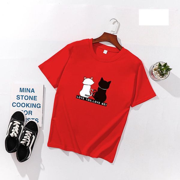 women designer tshirts women two cats print women t shirts spring summer short sleeve o neck cotton spandex tees slim shirts, White
women designer tshirts women two cats print women t shirts spring summer short sleeve o neck cotton spandex tees slim shirts, White