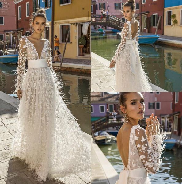 pinella passaro 2019 wedding dresses v neck lace bridal gowns luxury feathers long sleeves a line backless boho wedding dress, White
pinella passaro 2019 wedding dresses v neck lace bridal gowns luxury feathers long sleeves a line backless boho wedding dress, White