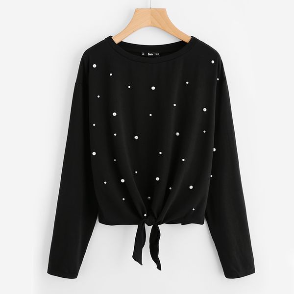 women woman shirt pearl polyester beaded knot cute tee shirt black casual t shirt for women round neck women t shirts, White
women woman shirt pearl polyester beaded knot cute tee shirt black casual t shirt for women round neck women t shirts, White