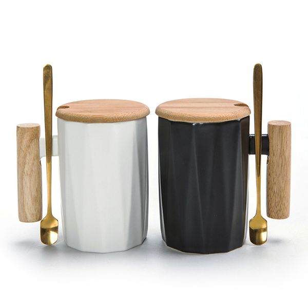 330ml ceramic mugs with wooden handle and gold spoon set white black color water milk cup coffee mugs
330ml ceramic mugs with wooden handle and gold spoon set white black color water milk cup coffee mugs