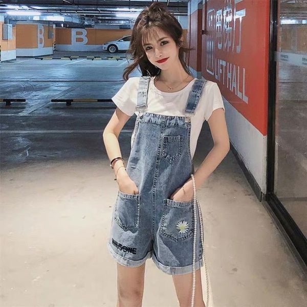 women's shorts women denim braces summer embroidery overalls style jumpsuits, White;black
women's shorts women denim braces summer embroidery overalls style jumpsuits, White;black