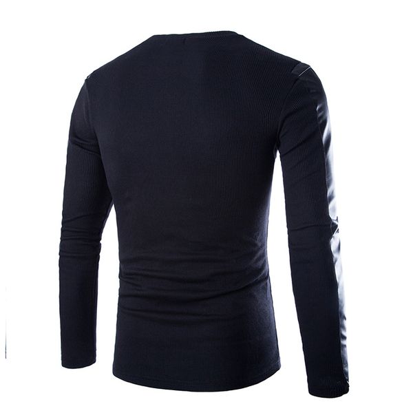 2018 new style crew neck long-sleeved t-shirt pu leather sleeves joint fashion long-sleeved t-shirt, White;black
2018 new style crew neck long-sleeved t-shirt pu leather sleeves joint fashion long-sleeved t-shirt, White;black