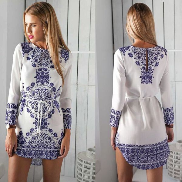 women's printed one-piece dress 2019 new blue and white porcelain long-sleeved dress from europe and america, Black;gray
women's printed one-piece dress 2019 new blue and white porcelain long-sleeved dress from europe and america, Black;gray
