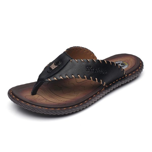 men genuine leather beach slippers designer flip flops mens sandal brands summer breathable comfortable non-slip slippers slides, Black
men genuine leather beach slippers designer flip flops mens sandal brands summer breathable comfortable non-slip slippers slides, Black