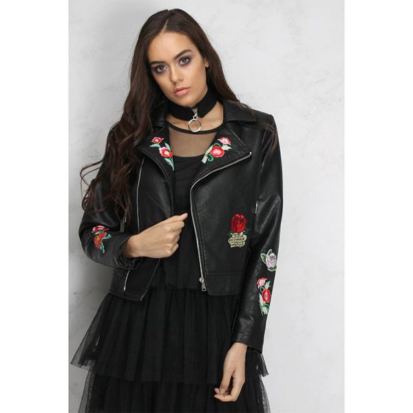 womens floral designer autumn jacket american style lapel neck zipper leather outwear long sleeve casual apparel, Black
womens floral designer autumn jacket american style lapel neck zipper leather outwear long sleeve casual apparel, Black