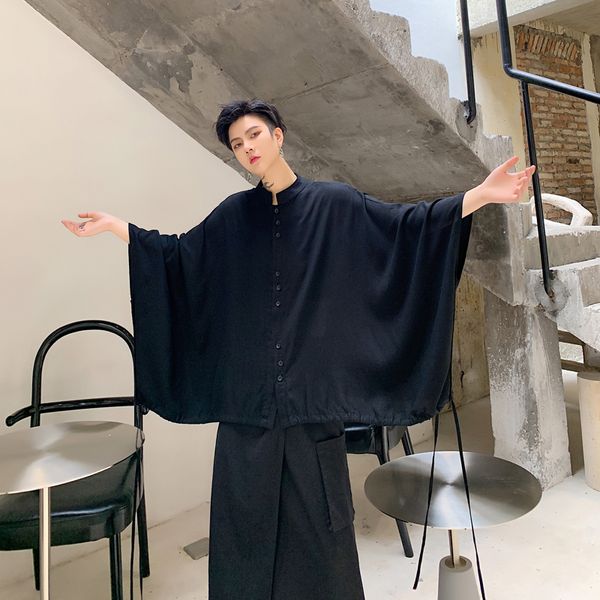 men oversize bat short sleeve loose casual cotton linen shirt male women streetwear hip hop gothic japan style shirts, White;black
men oversize bat short sleeve loose casual cotton linen shirt male women streetwear hip hop gothic japan style shirts, White;black