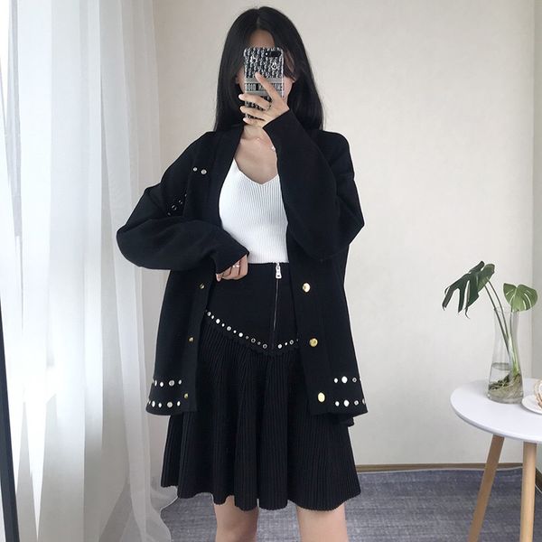 french women loose cardigan coat double pocket single breasted jacket cute sweet girl casual long knitted cardigan black top, White
french women loose cardigan coat double pocket single breasted jacket cute sweet girl casual long knitted cardigan black top, White