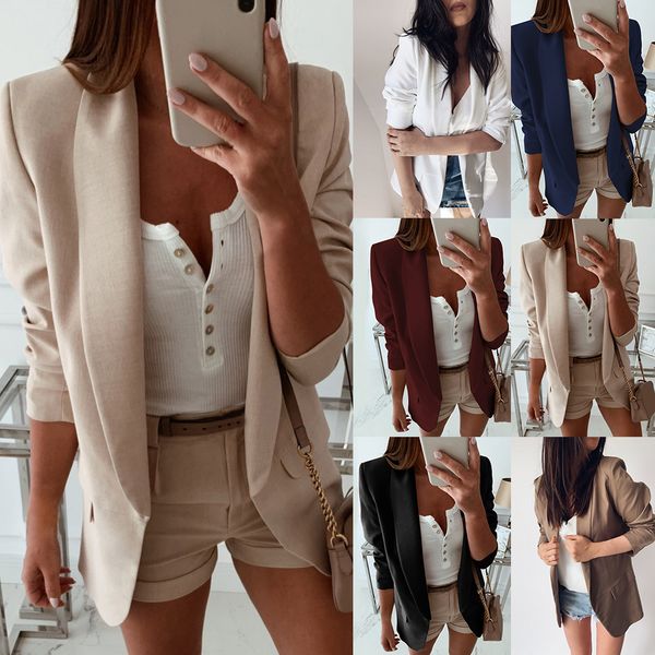 women autumn turn down collar suit ladies jacket solid lapel slim blazer jacket business office coat double pocket outerwear, White;black
women autumn turn down collar suit ladies jacket solid lapel slim blazer jacket business office coat double pocket outerwear, White;black