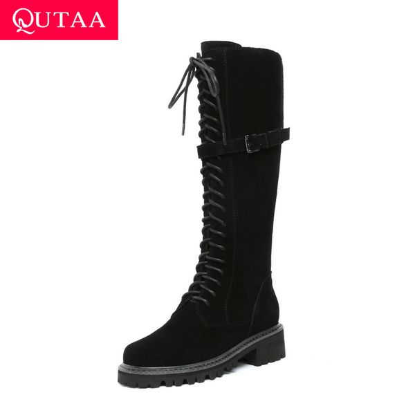 qutaa 2020 fashion lace up zipper square heel antiskid women shoes cow leather pu round toe casual knee high boots size 34-39, Black
qutaa 2020 fashion lace up zipper square heel antiskid women shoes cow leather pu round toe casual knee high boots size 34-39, Black