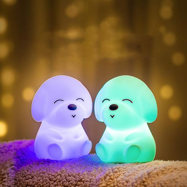 Brelong Novelty Puppy Silicone Night Light Charging Creative Gift Lights Christmas Gift Atmosphere Bedside Lamp 1 Pc