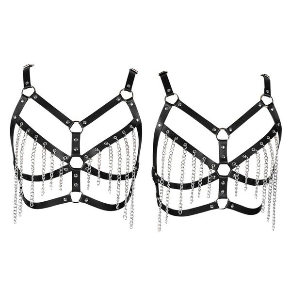 black lingerie leather harness metal chain crop hollow out goth punk party dance rave halloween adjust straps bra women, Black;white
black lingerie leather harness metal chain crop hollow out goth punk party dance rave halloween adjust straps bra women, Black;white