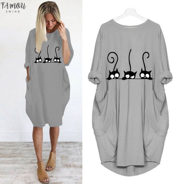 dress women vestidos autumn plus size loose dress crew neck cat printed casual pocket vestidos dress, Black;gray
dress women vestidos autumn plus size loose dress crew neck cat printed casual pocket vestidos dress, Black;gray