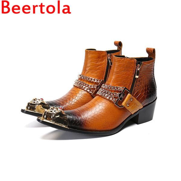 beertola ankle boots men genuine leather metal head chain pointed toe 2019 side zip masculine boots shoes two style, Black
beertola ankle boots men genuine leather metal head chain pointed toe 2019 side zip masculine boots shoes two style, Black