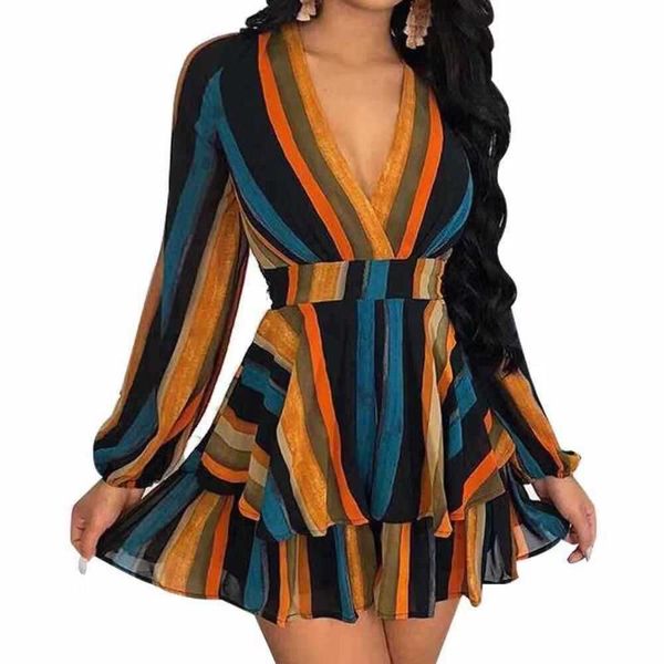 casual dresses women summer beach colorful striped dress v neck layered ruffles mini vestidos sj1803v, Black;gray
casual dresses women summer beach colorful striped dress v neck layered ruffles mini vestidos sj1803v, Black;gray