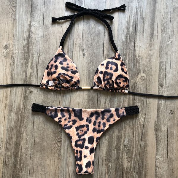 women's swimwear peachtan halter bikini set 2021 leopard print swimsuit female triangle push up women brazilian bathing suit, White;black
women's swimwear peachtan halter bikini set 2021 leopard print swimsuit female triangle push up women brazilian bathing suit, White;black