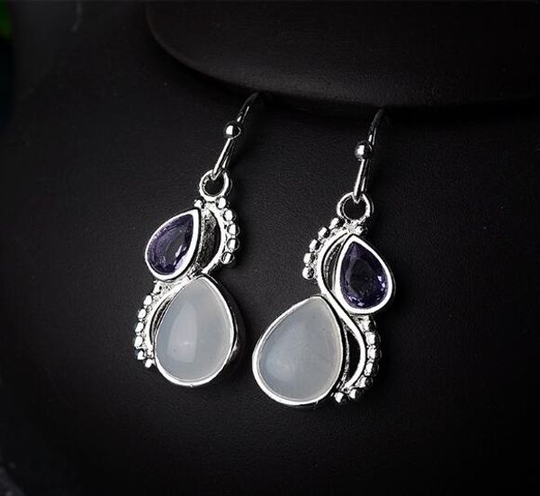 new inlaid amethyst water droplets pear-shaped colorful moonlight stone earrings; european and american retro female earrings, Silver
new inlaid amethyst water droplets pear-shaped colorful moonlight stone earrings; european and american retro female earrings, Silver
