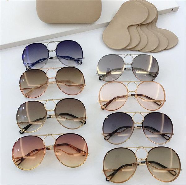 

new fashion designer women's sunglasses 145 pilot metal frame interchangeable lenses avant-garde popular style uv 400 protective glasse, White;black
