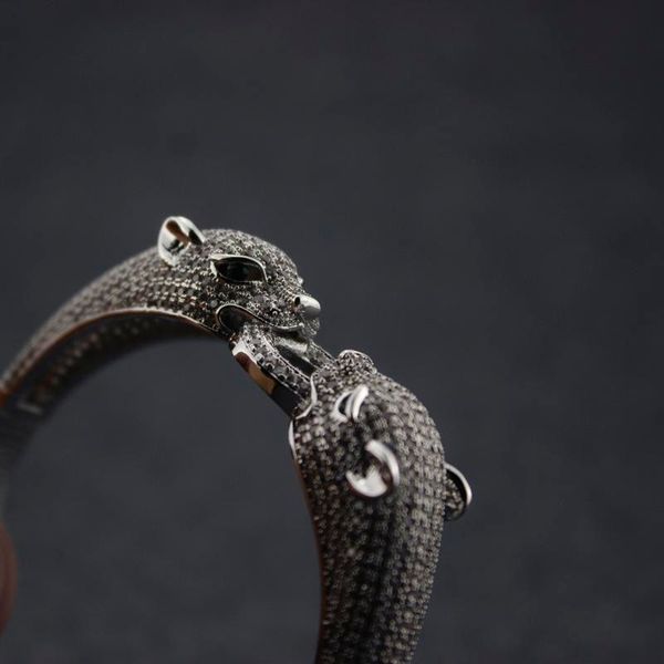 natural diamond two leopard head bangle women 925 silver bracelets fine jewelry  come and get it, Black
natural diamond two leopard head bangle women 925 silver bracelets fine jewelry  come and get it, Black