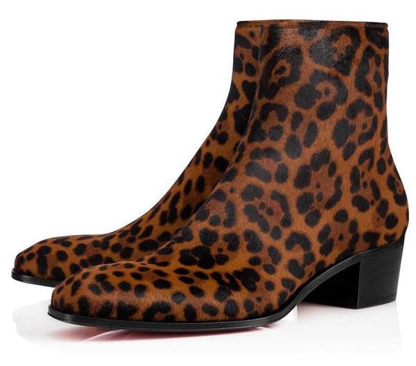 fall/winter gentlemanly luxury men ankle boots red bottom ziggissimo leopard print pony hair cuban boot silhouette orlato men's boots 3, Black
fall/winter gentlemanly luxury men ankle boots red bottom ziggissimo leopard print pony hair cuban boot silhouette orlato men's boots 3, Black