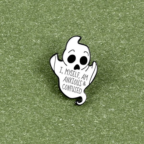 "i myself am anxious&confused" gothic punk fearsome white robe ghost brooch for children halloween party pendent jewelry, Gray
"i myself am anxious&confused" gothic punk fearsome white robe ghost brooch for children halloween party pendent jewelry, Gray