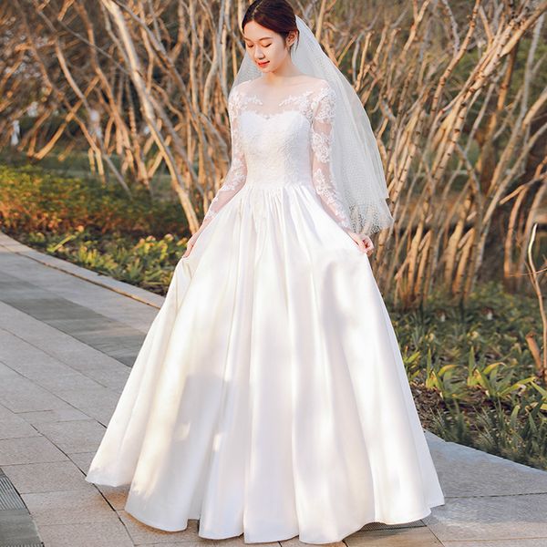 satin beach wedding dresses with lace embroidery 2020 long sleeves wedding gowns fall winter spring robe de soiree, White
satin beach wedding dresses with lace embroidery 2020 long sleeves wedding gowns fall winter spring robe de soiree, White