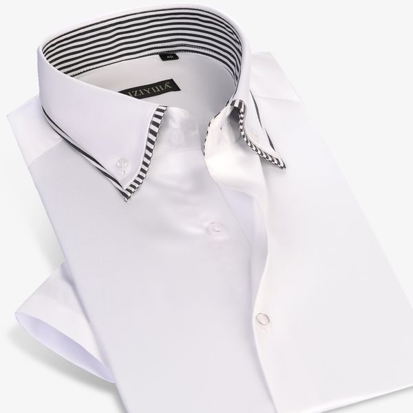 100% mercerized cotton summer new design short sleeve double collar men dress shirts brand smart casual men shirts, White;black 
100% mercerized cotton summer new design short sleeve double collar men dress shirts brand smart casual men shirts, White;black
