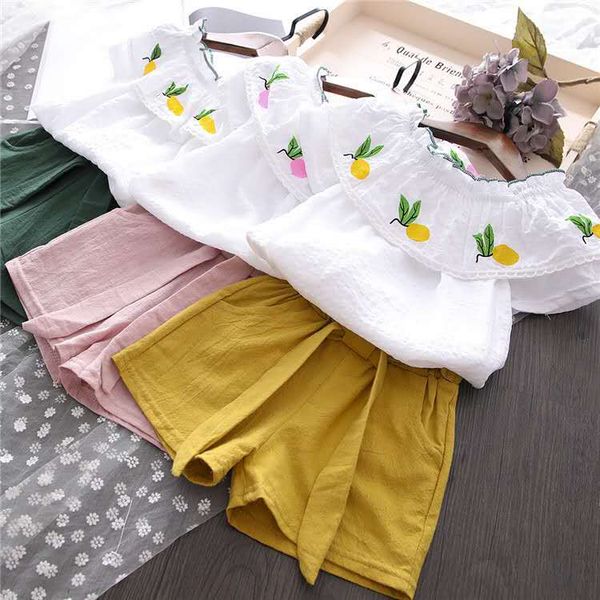 kids designer clothes girls summer clothing embroidered clothes and shorts medium and small girls outfits, White