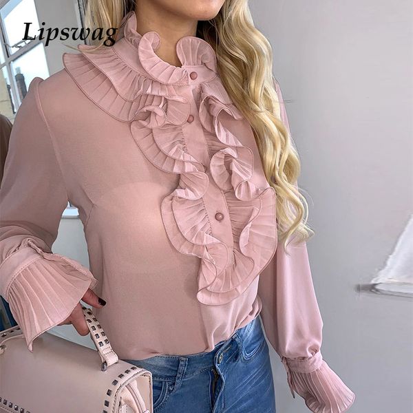 women ruffle tie button chiffon blouse summer elegant office lady shirt blouse solid spring pleated flare sleeve blusa 3xl, White
women ruffle tie button chiffon blouse summer elegant office lady shirt blouse solid spring pleated flare sleeve blusa 3xl, White