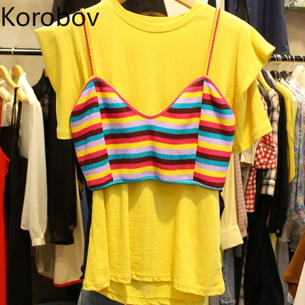 korobov 2020 new fashion o neck t shirt summer korean short sleeve patchwork t shirts hit color rainbow streetwear tee 2a481, White
korobov 2020 new fashion o neck t shirt summer korean short sleeve patchwork t shirts hit color rainbow streetwear tee 2a481, White
