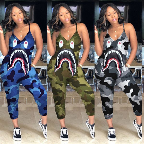 women's designer jumpsuits rompers camo color suspenders jumpsuit shark mouth print long pants v-neck romper one-piece pants new d52705, White
women's designer jumpsuits rompers camo color suspenders jumpsuit shark mouth print long pants v-neck romper one-piece pants new d52705, White
