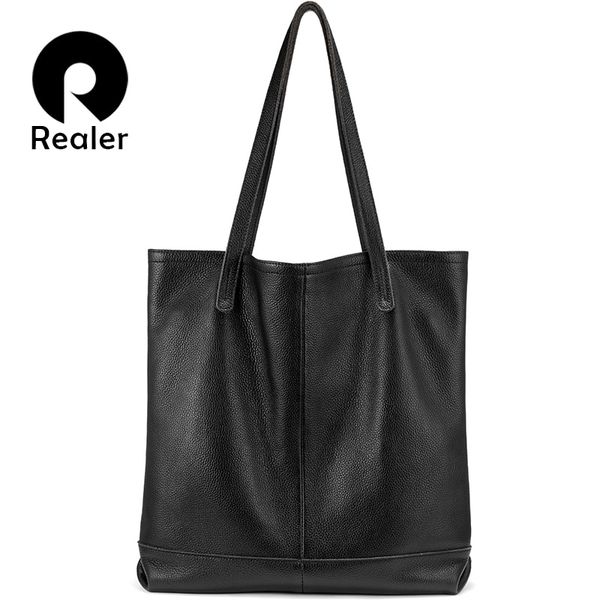 realer women bag genuine leather bags women's large tote bag female travel black handbag ladies minimalist big shoulder handbag