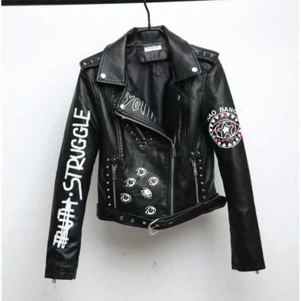 2019 new women autumn winter faux soft leather jackets coats lady black pu rivet zipper epaulet 3d print motorcycle streetwear
2019 new women autumn winter faux soft leather jackets coats lady black pu rivet zipper epaulet 3d print motorcycle streetwear