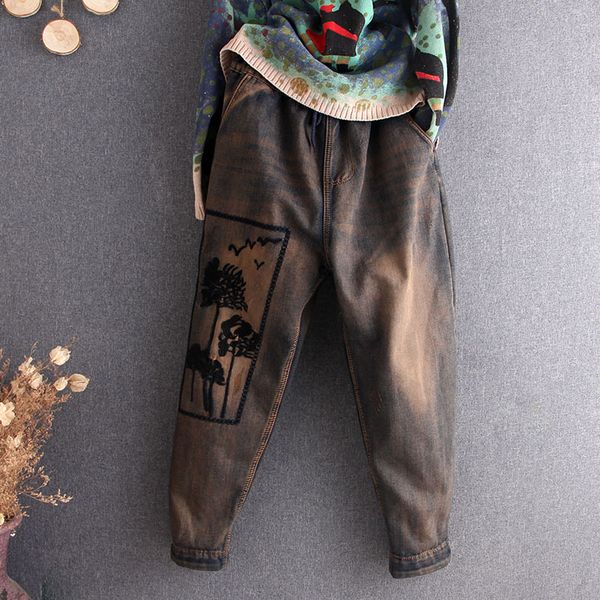 women autumn winter warm plus velvet fashion vintage printed embroidery jeans pants female casual denim loose harem pants jogger, Blue
women autumn winter warm plus velvet fashion vintage printed embroidery jeans pants female casual denim loose harem pants jogger, Blue