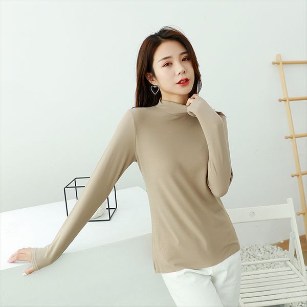 de rong high collar warm base shirt 2019 women's wooden ear high collar warm base shirt, White
de rong high collar warm base shirt 2019 women's wooden ear high collar warm base shirt, White