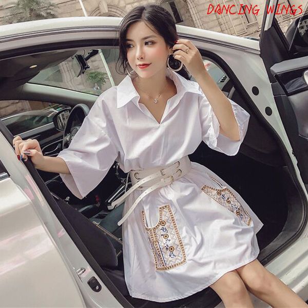 temperament lapel embroidery pocket shirt shirt dress women half sleeved white dress with belt, Black;gray
temperament lapel embroidery pocket shirt shirt dress women half sleeved white dress with belt, Black;gray