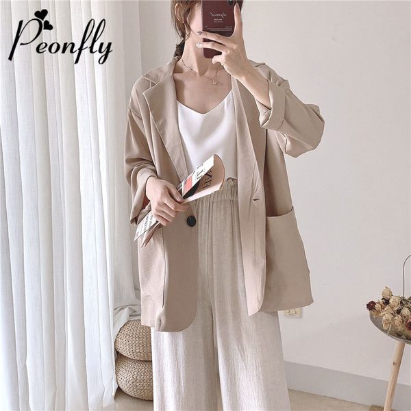 peonfly women fashion office wear single button thin blazers coat casual long sleeve solid loose female outerwear chic, White;black
peonfly women fashion office wear single button thin blazers coat casual long sleeve solid loose female outerwear chic, White;black