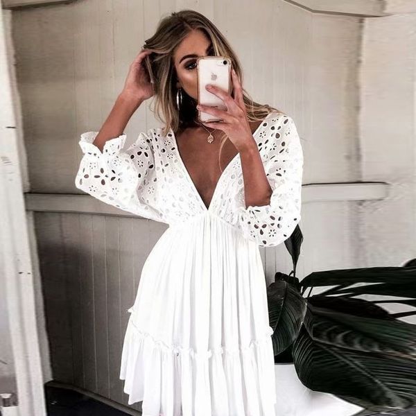 v neck hollow out white beach sundress women summer batwing sleeve lace mini dresses party vestidos fashion, Black;gray
v neck hollow out white beach sundress women summer batwing sleeve lace mini dresses party vestidos fashion, Black;gray