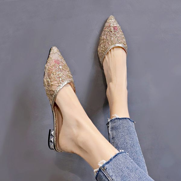 transparent air mesh pointed toe mules crystal square heel slip on lazy casual slippers gold/silver bling trendy slides female, Black
transparent air mesh pointed toe mules crystal square heel slip on lazy casual slippers gold/silver bling trendy slides female, Black