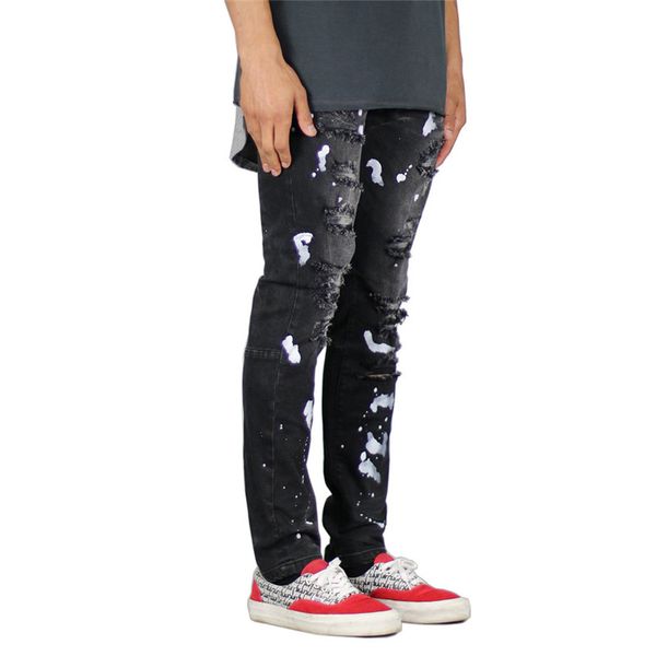 designer smear paint mens jeans popular holes mid waist pencil pants europen and american styles trousers, Blue
designer smear paint mens jeans popular holes mid waist pencil pants europen and american styles trousers, Blue