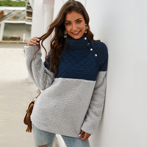 women faux lamb wool thick hoodies autumn winter buttons splicing warm plush loose soft turtleneck long sleeve female pullovers, Black
women faux lamb wool thick hoodies autumn winter buttons splicing warm plush loose soft turtleneck long sleeve female pullovers, Black